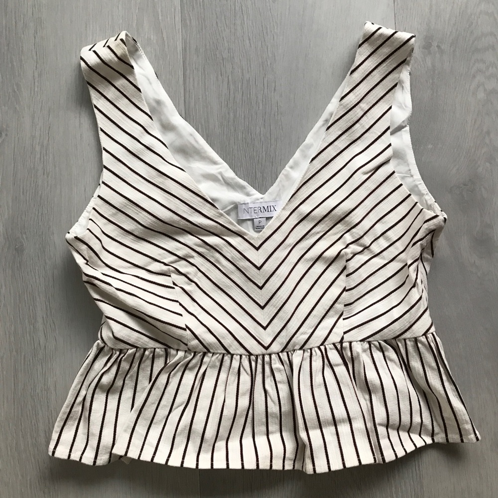 INTERMIX PEPLUM TANK CROPPED V NECK SHELL TOP BLOUSE P